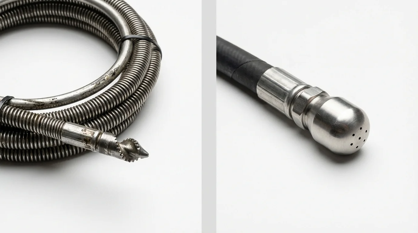 Drain snake cable and hydro jetting nozzle used for drain cleaning in Willingboro, NJ