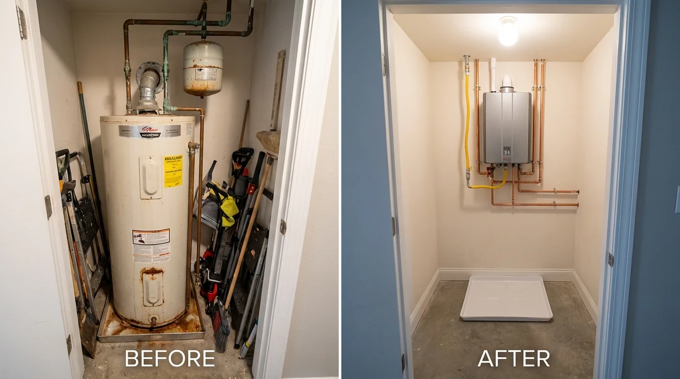Tank water heater versus wall-mounted tankless unit comparison for Willingboro, NJ homeowners