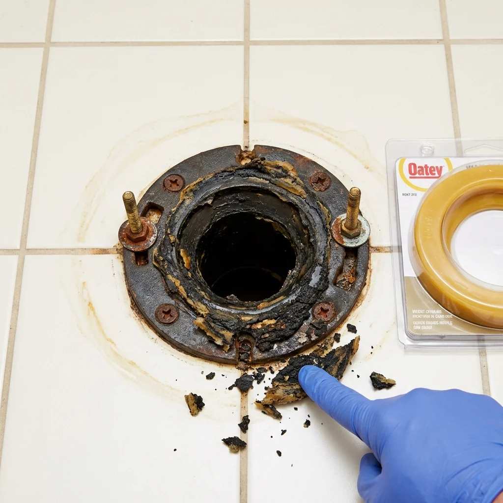 Failed wax ring showing water seepage at the base of a toilet in a Willingboro, NJ home