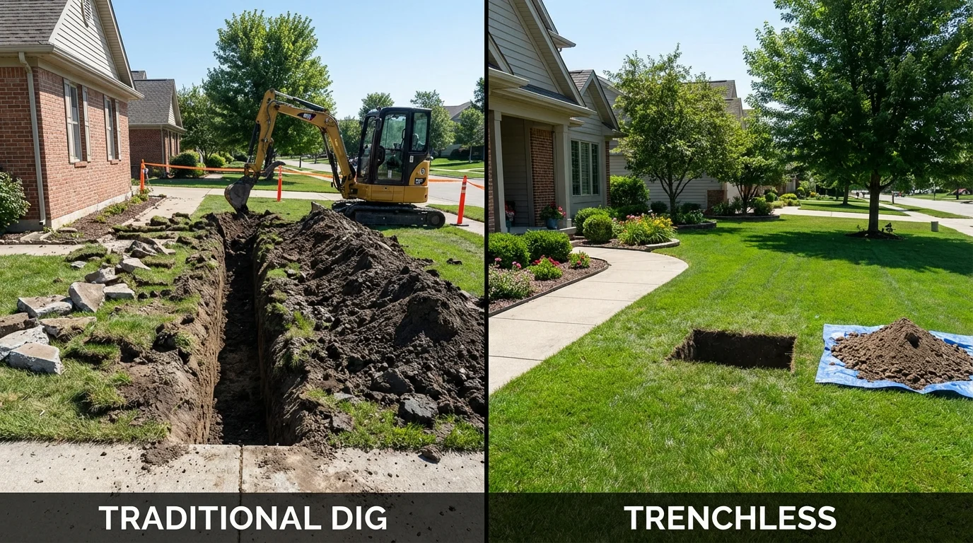 Trenchless sewer repair with minimal yard damage versus traditional excavation in Willingboro, NJ